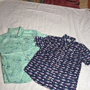 Kids Button Down Fishing Shirts - Mint Green and Navy - Size M
